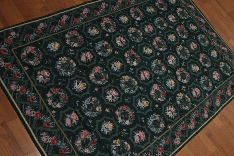 4'x6' Hand Woven French Aubusson Needlepoint wool Oriental area rug Green