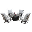 Aluminum 44-in Round Patio Fire Table Set with Swivel Rocking Chairs