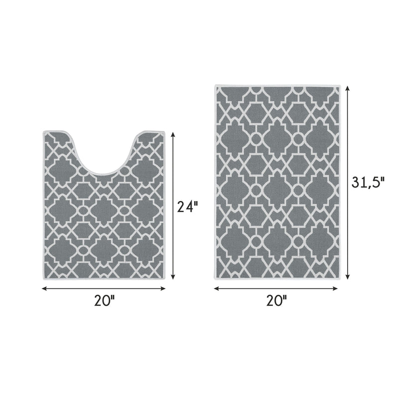 Geometric Graphic Design 2 Piece Bathroom Rugs Set | Gray