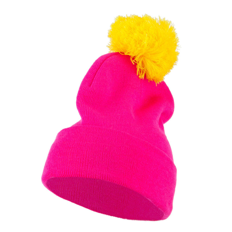 Neon Two Tone Pom Cuff Beanie