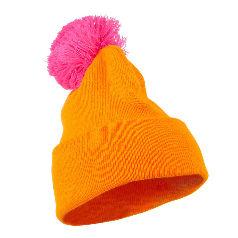 Neon Two Tone Pom Cuff Beanie