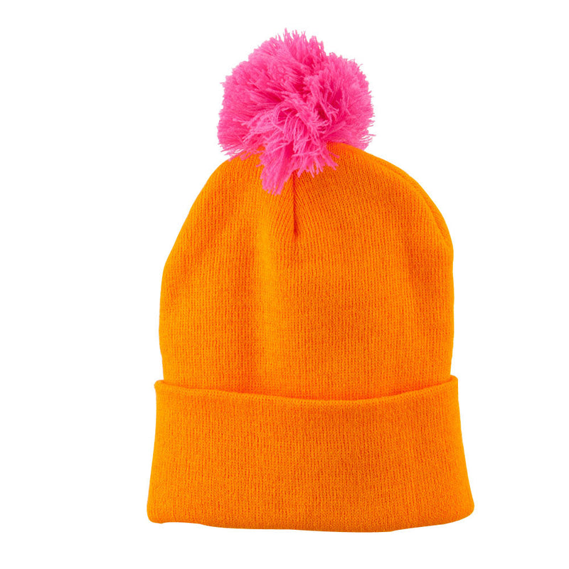 Neon Two Tone Pom Cuff Beanie