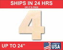 Unfinished Wood Block Number 4 - Craft - up to 46" DIY