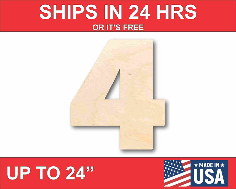 Unfinished Wood Block Number 4 - Craft - up to 46" DIY