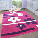 Nursery Rug for Girls Pink with white Flowers