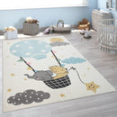 Nursery Rug For Kids, Elephant & Bear in Balloon in Cream