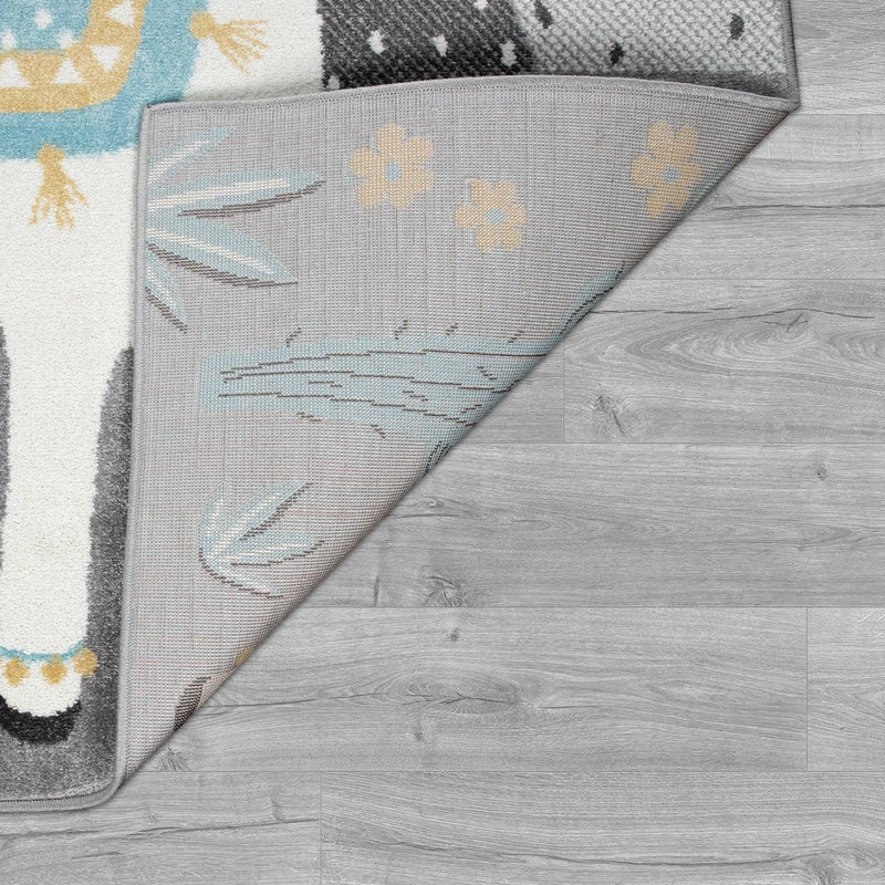 Nursery Rug For Kids Llama, Mountains in Grey Blue Cream