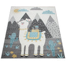 Nursery Rug For Kids Llama, Mountains in Grey Blue Cream