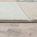 Nursery Rug Kids Checked Dots Hearts Stars in Pastel Apricot Grey