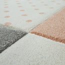 Nursery Rug Kids Checked Dots Hearts Stars in Pastel Apricot Grey