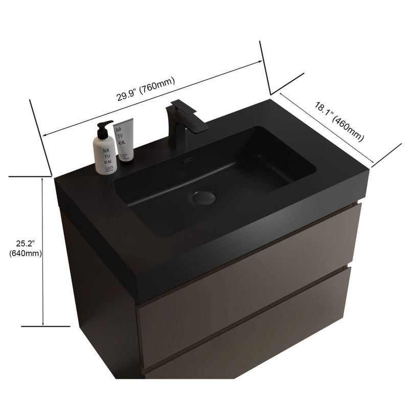Nuvia 30-Inch Wall-Mounted Bathroom Vanity With Black Sink And Drawers (SAK76251)