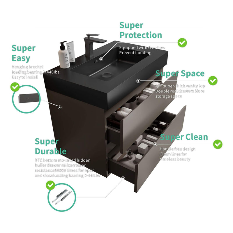 Nuvia 30-Inch Wall-Mounted Bathroom Vanity With Black Sink And Drawers (SAK76251)