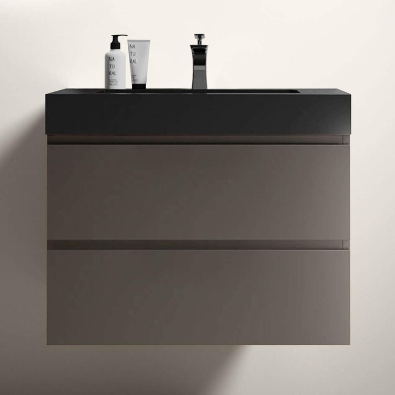 Nuvia 30-Inch Wall-Mounted Bathroom Vanity With Black Sink And Drawers (SAK76251)