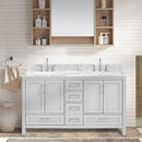 Nuvia Premium 60-Inch Freestanding Double Sink Bathroom Vanity With Carrara Marble Top (SAK51829) by SAKSBY WHOLESALE