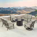 Black Aluminum Fire Table Set with Two Loveseats and Two Club Chairs