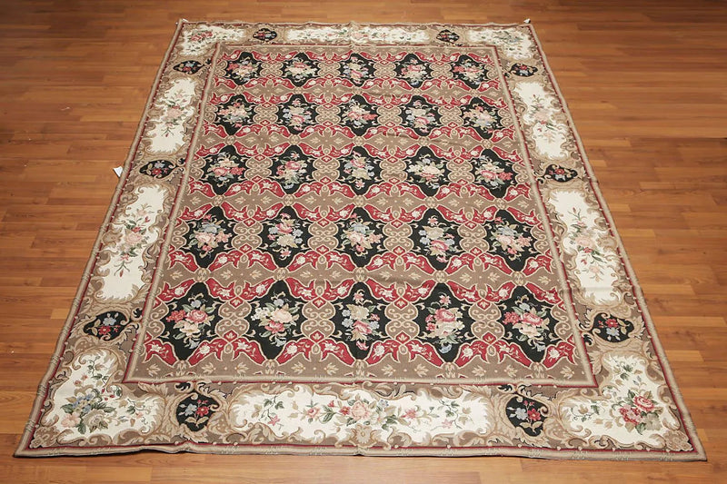 9x12 Brown Hand woven Wool French Flatweave Needlepoint Oriental Area Rug