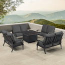 Black Aluminum Fire Table Set with Four Deep Seating Loveseats