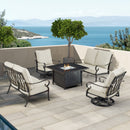 Black Aluminum Fire Table Set with Two Loveseats and Two Club Chairs