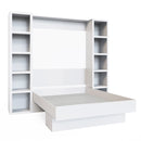 Easy-Lift Full Murphy Wall Bed in White with Two Bookshelves