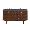 James Martin Amberly 60" Dual Mount Double Bathroom Vanity, Mid-Century Walnut