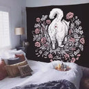 Occult black cat coven tapestry bedroom wall art illustration by Decorbites