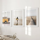 California Beach Set of 3 Prints. Surfer, Retro Van Decor by Wall Art Set