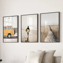 California Beach Set of 3 Prints. Surfer, Retro Van Decor by Wall Art Set