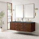 James Martin Amberly 72" Dual Mount Double Bathroom Vanity, Mid-Century Walnut