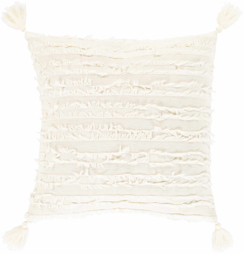 Odon Textured Ivory Tassel Square Pillow