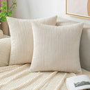 Off white ribbed corduroy striped throw pillow covers living room by Decorbites