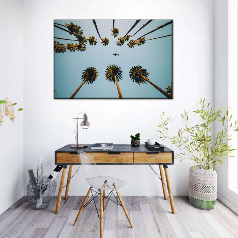 Plane Below Palm Trees Wall Art