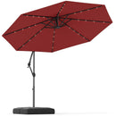10 Feet Solar Offset Hanging Umbrella with Base and 32 LED Lights-Wine by DirectDeals