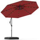 10 Feet Solar Offset Hanging Umbrella with Base and 32 LED Lights-Wine by LJGDeals