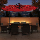 10 Feet Solar Offset Hanging Umbrella with Base and 32 LED Lights-Wine by LJGDeals