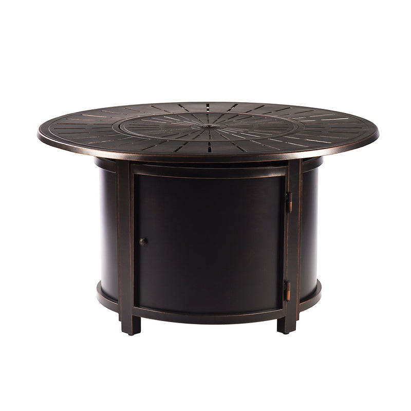 Aluminum 44-in Round Antique Copper Fire Table Set with Rocking Chairs