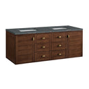 James Martin Amberly 60" Dual Mount Double Bathroom Vanity, Mid-Century Walnut