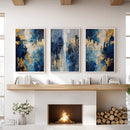 Elegant Navy and Gold Art Set of 3. Contemporary Abstract Prints by Wall Art Set