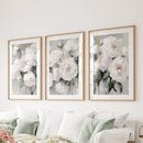 Romantic White Flower 3 Piece Wall Art. Peony Painting Print by Wall Art Set