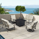 Black Aluminum Fire Table Set with Two Loveseats and Two Club Chairs