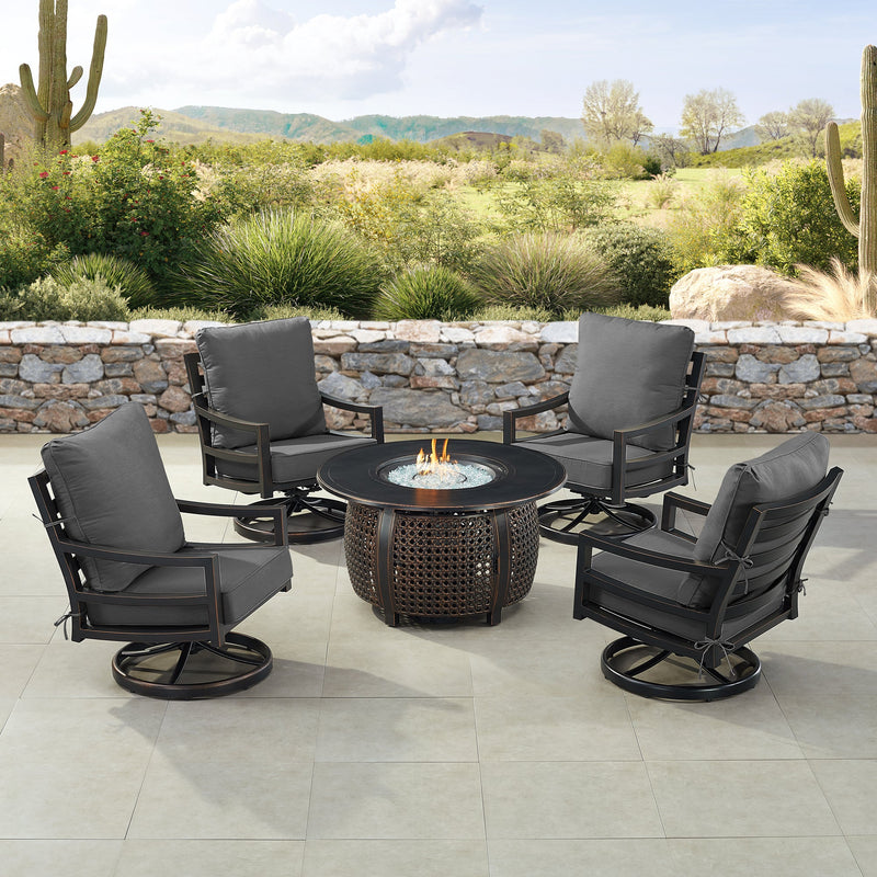 Black Aluminum Fire Table Set with Four Club Chairs