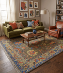 Olive and Blue Wool Area Rug Oushak Handcrafted Hand Knotted Traditional Turkish by The Rug Decor