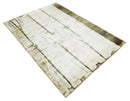 Olive and ivory 6x9 Modern Abstract Hand Woven Art Silk Rug | KNT1