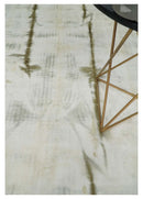 Olive and ivory 6x9 Modern Abstract Hand Woven Art Silk Rug | KNT1