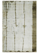 Olive and ivory 6x9 Modern Abstract Hand Woven Art Silk Rug | KNT1