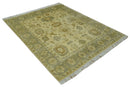 Olive, Beige and Gray Hand Knotted Traditional Oushak 8x10 wool Area Rug