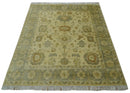 Olive, Beige and Gray Hand Knotted Traditional Oushak 8x10 wool Area Rug