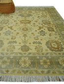 Olive, Beige and Gray Hand Knotted Traditional Oushak 8x10 wool Area Rug