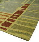Olive, Brown and Gray Modern Geometrical Stripes Design Hand loom 5x8 wool Area Rug