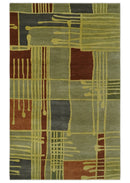 Olive, Brown and Gray Modern Geometrical Stripes Design Hand loom 5x8 wool Area Rug