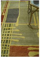 Olive, Brown and Gray Modern Geometrical Stripes Design Hand loom 5x8 wool Area Rug